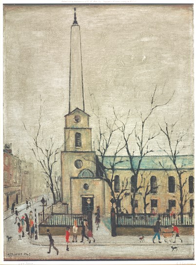 St Luke's Church, London by L.S. Lowry - Offset lithograph printed in colours on wove paper